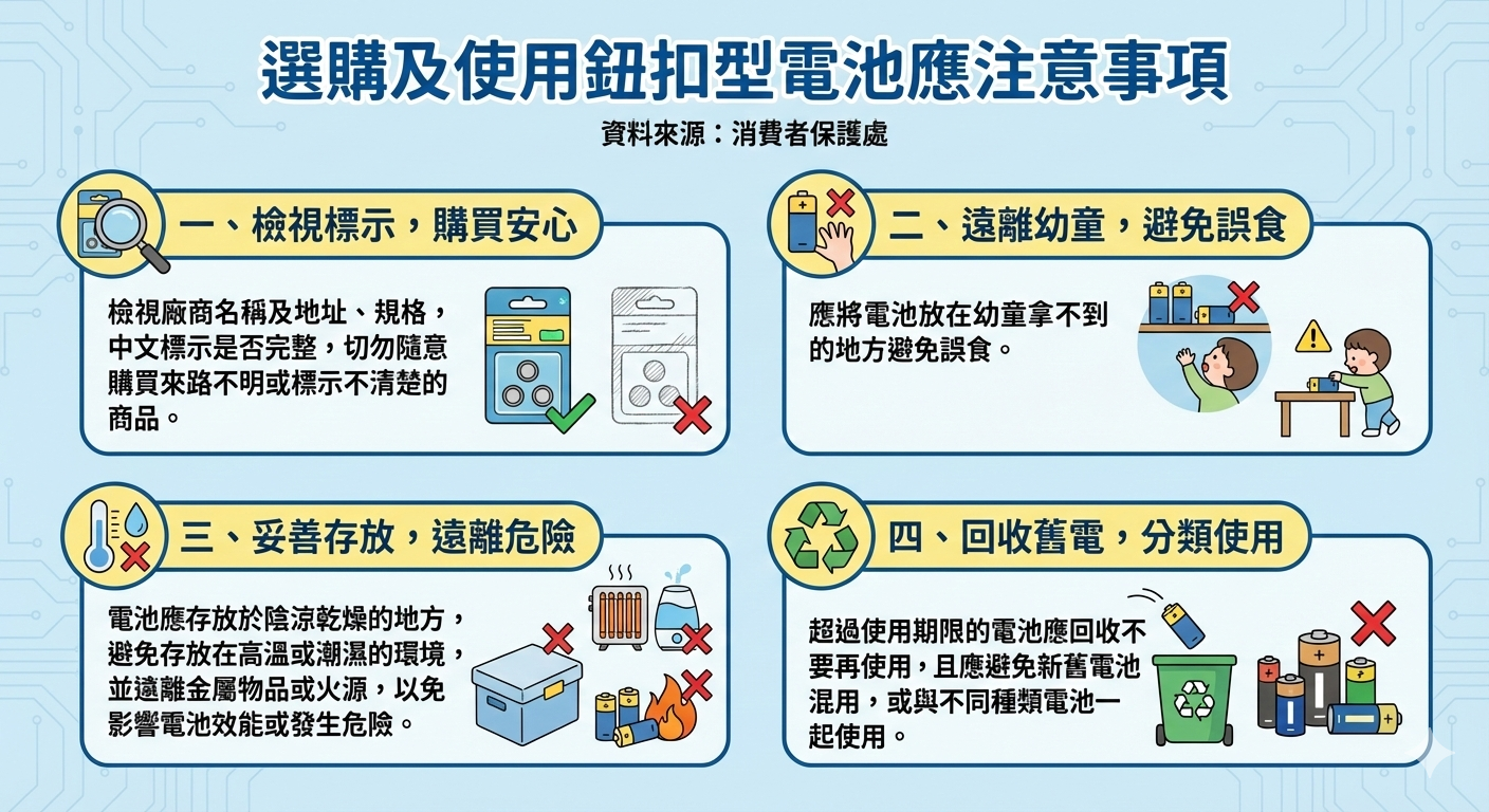 選購及使用鈕扣型電池應注意事項
