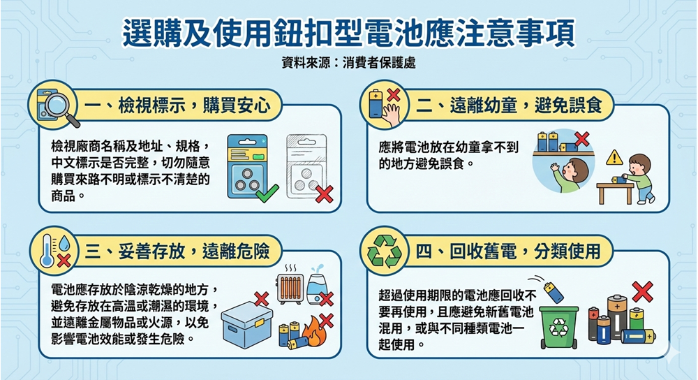 選購及使用鈕扣型電池應注意事項