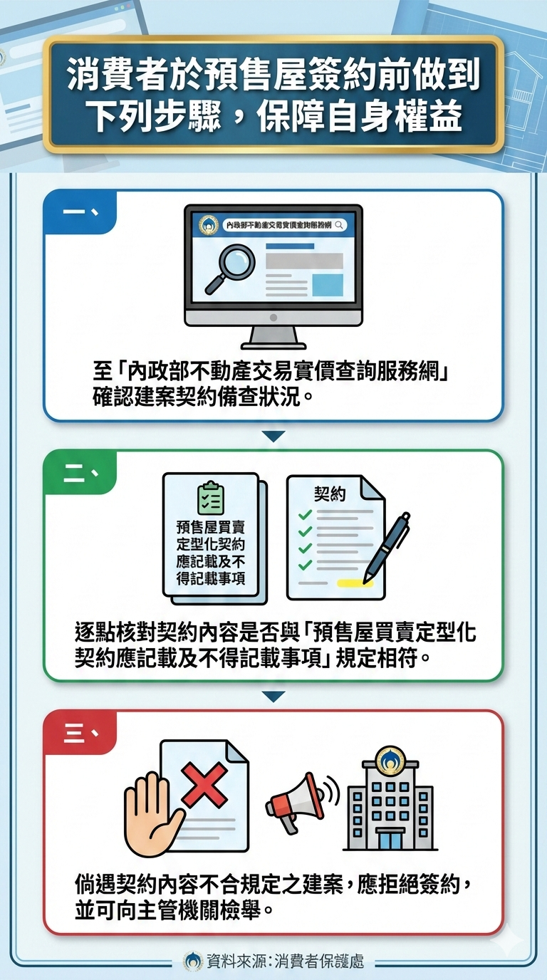 消費者於預售屋簽約前做到下列步驟，保障自身權益