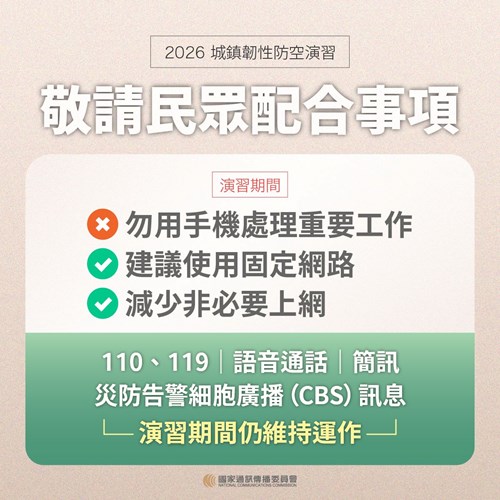 演習期間敬請民眾配合事項