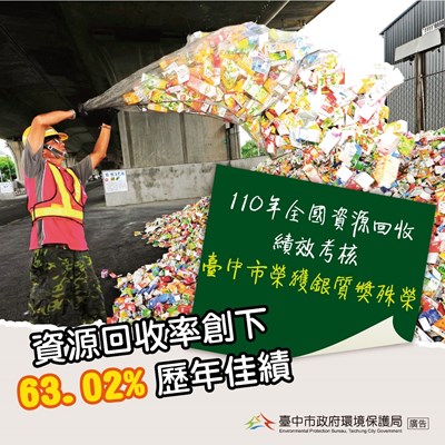 台中市榮獲110年全國資源回收績效考核「銀質獎」殊榮。
